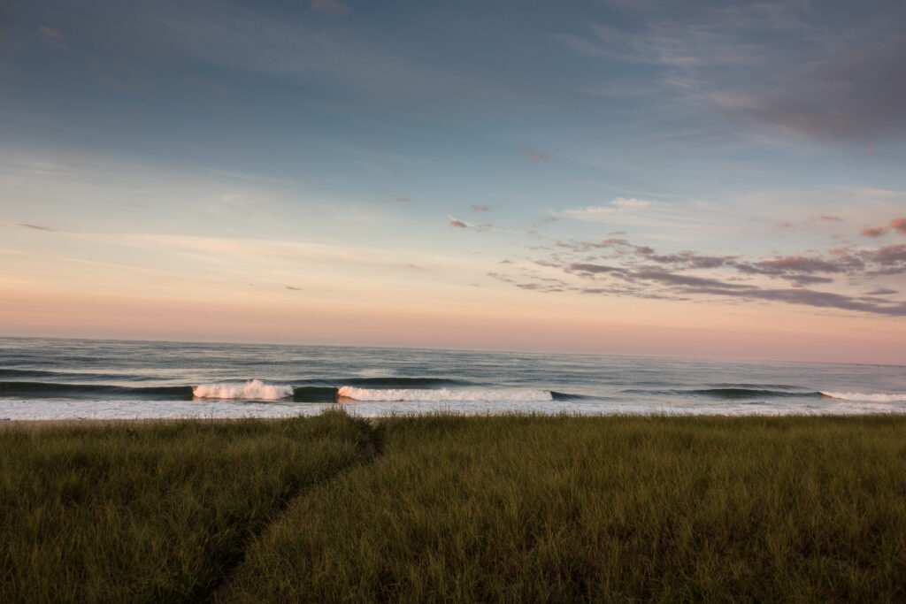 A view of the beach looking out to the water in Surfside, Nantucket
