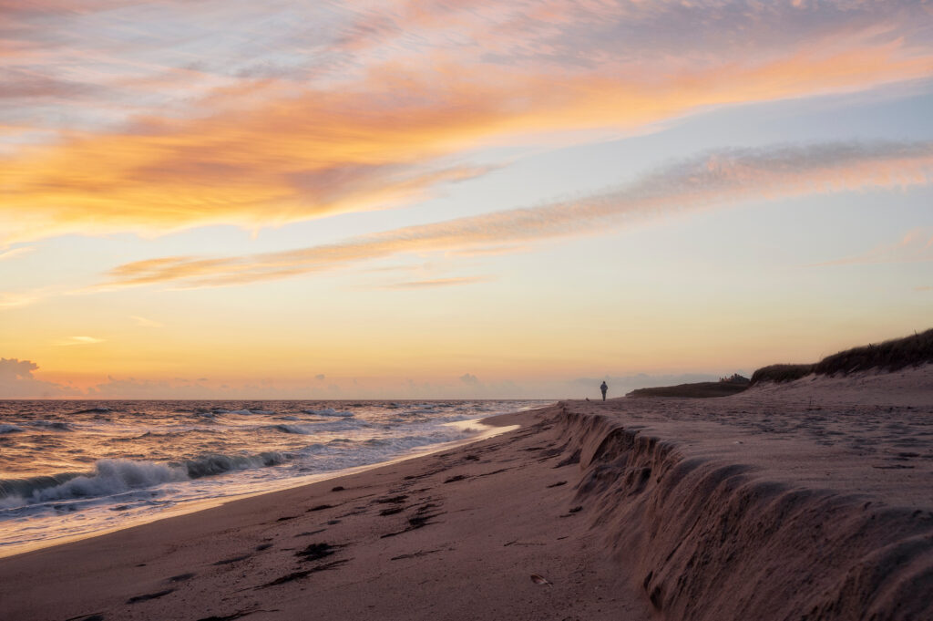 a landscape photo of sunset on Miacomet beach